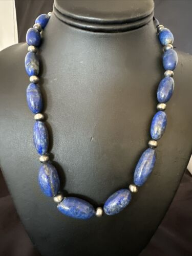 Navajo Blue Denim Lapis Chunky Necklace | Sterling Silver | 19" | Authentic Native American Handmade | 17486