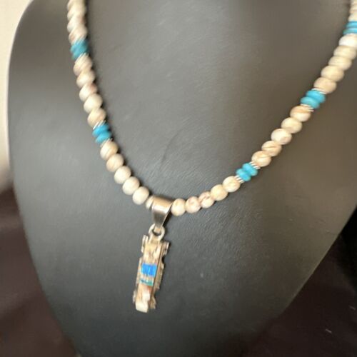 Wild Horse Blue Turquoise Pendant | Navajo Pearls | Sterling Silver Necklace 21" | Native American | 15667
