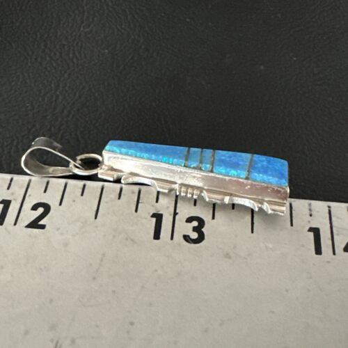 Navajo Blue Opal Inlay Pendant Necklace | Sterling Silver | Authentic Native American Handmade | 15671