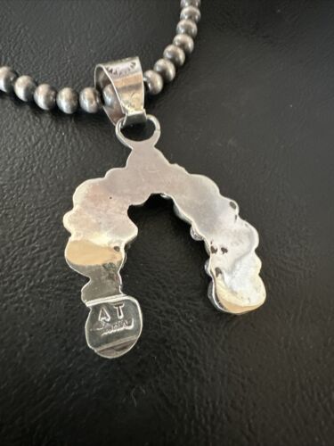 Navajo Horseshoe Naja Red Coral Pendant Necklace | Sterling Silver | Authentic Native American Handmade | 15754