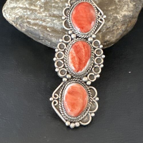 Navajo Red Spiny Oyster Cluster Ring | Authentic Native American Sterling Silver | Multi-Stone | Sz 8 | 16328