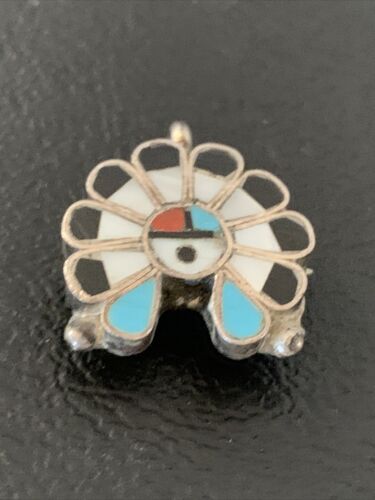 Zuni Sunface Pin Pendant | Turquoise, Mother of Pearl, Spiny Oyster | Sterling Silver | 01179
