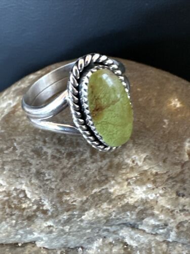 Navajo Green Gaspeite Ring | Sterling Silver | Sz 7.5 | Authentic Native American Handmade | 16400