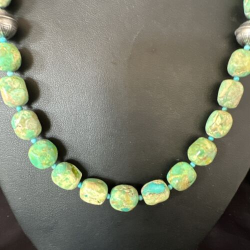 Navajo Blue Green Turquoise Necklace | Sterling Silver | 20" | Authentic Native American Handmade | 15253