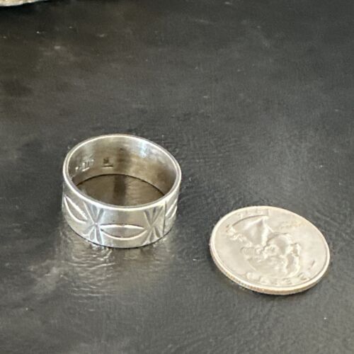 Men's Wide Band Navajo Stamped Ring | Sterling Silver | Sz 12 | Authentic Native American Handmade | 15126