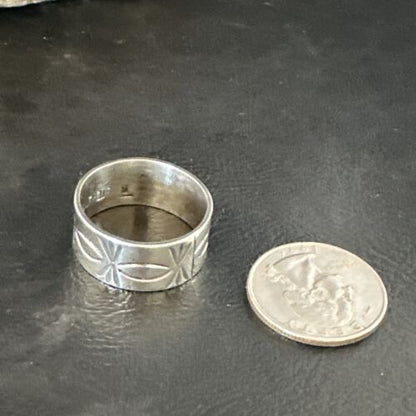 Men's Wide Band Navajo Stamped Ring | Sterling Silver | Sz 12 | Authentic Native American Handmade | 15126