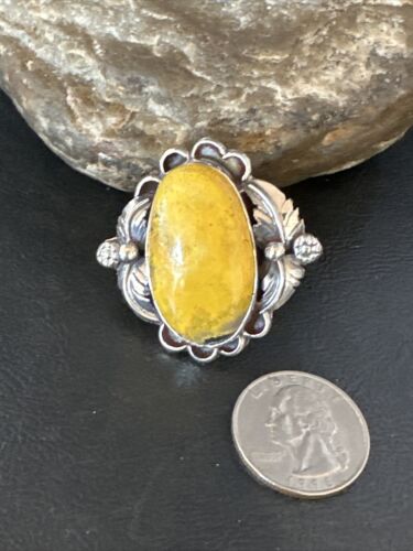 Navajo Yellow Bumble Bee Jasper Ring | Sterling Silver | Sz 9 | Authentic Native American Handmade | 14942