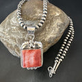 Navajo Red Spiny Oyster Pendant Necklace | Sterling Silver | Authentic Native American Handmade | 16147