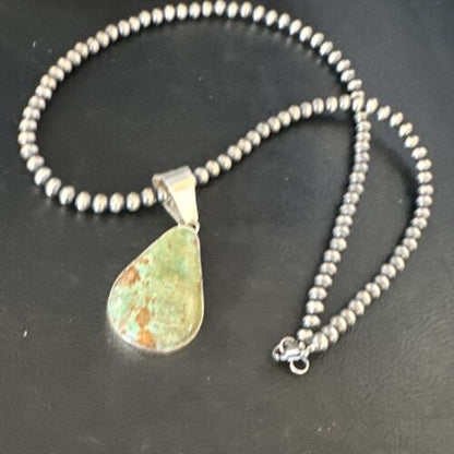 Navajo Green Turquoise Pendant Necklace | Sterling Silver | Authentic Native American Handmade | 15020