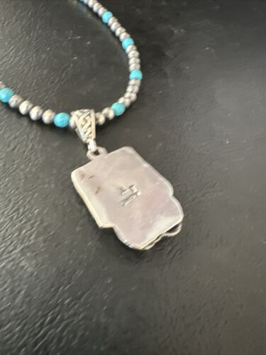 Navajo Pearls Kingman Turquoise Necklace | Sterling Silver | Authentic Native American Handmade | 14895 - Masha USA