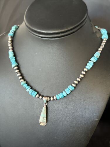 Navajo Kingman Turquoise Pendant Necklace | Sterling Silver | Native American Handmade | 14833