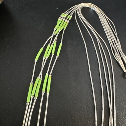Navajo Green Gaspeite Heishi Bead Necklace | 5 Strand | Sterling Silver | 25" | 15133