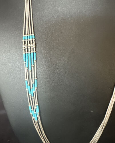 Turquoise 5-Strand Heishi Necklace | Sterling Silver | Authentic Native American Handmade | 15138