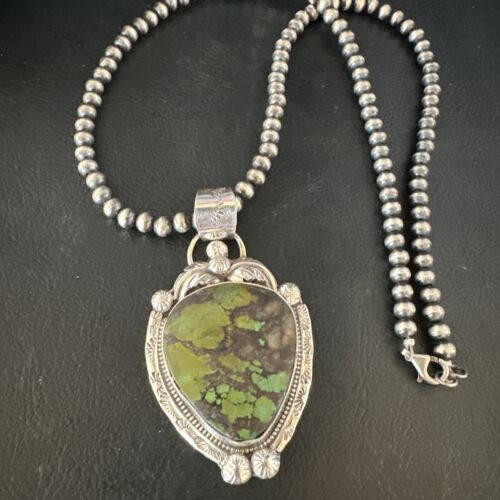 Navajo Green Turquoise Necklace | Sterling Silver | Authentic Native American Handmade | 15038