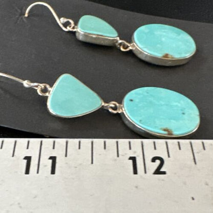 Navajo Blue Kingman Turquoise Dangle Earrings | Sterling Silver | Authentic Native American Handmade | 15107