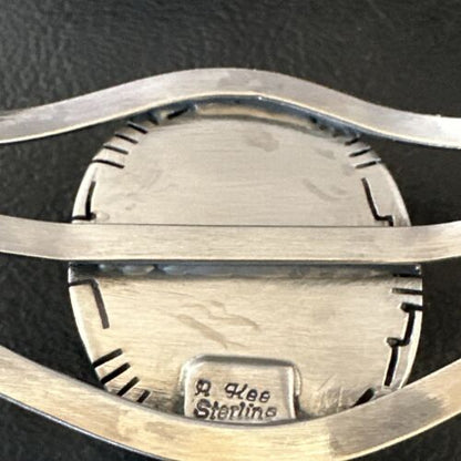 Navajo White Buffalo Turquoise Cuff Bracelet | Sterling Silver | Authentic Native American Handmade | 16251