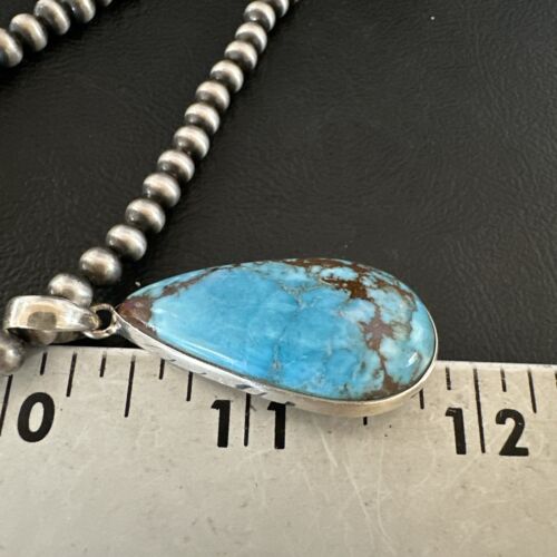 Navajo Blue Spiderweb Turquoise Pendant Necklace | Sterling Silver | Authentic Native American Handmade | 17029