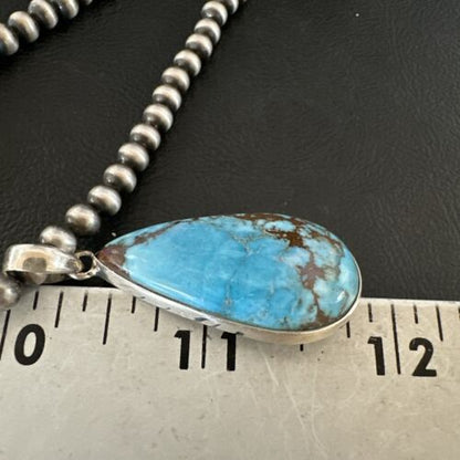 Navajo Blue Spiderweb Turquoise Pendant Necklace | Sterling Silver | Authentic Native American Handmade | 17029