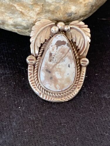 Southwestern Navajo White Buffalo Turquoise Ring | Sterling Silver | Sz 9.5 | 318