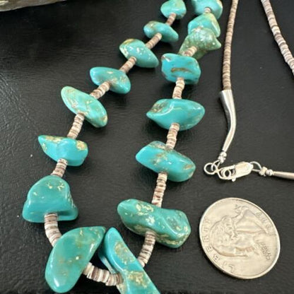 Navajo Royston Turquoise Shell Heishi Bead Necklace | Sterling Silver | 28" | Authentic Native American Handmade | 17449