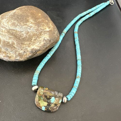 Navajo SpiderWeb Turquoise Heishi Pearls Necklace | Sterling Silver | 20" | 17031