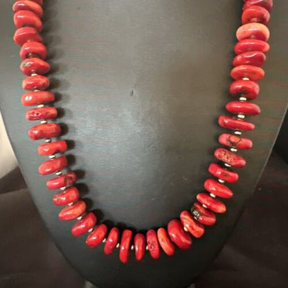 Navajo Pearl Bamboo Coral Necklace | Sterling Silver | 22" | Authentic Native American Handmade | 13915