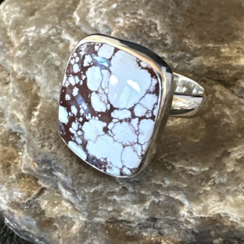 Navajo Wild Horse Turquoise Ring | Sterling Silver | Sz 7 Adjustable | Authentic Native American Handmade | 15546