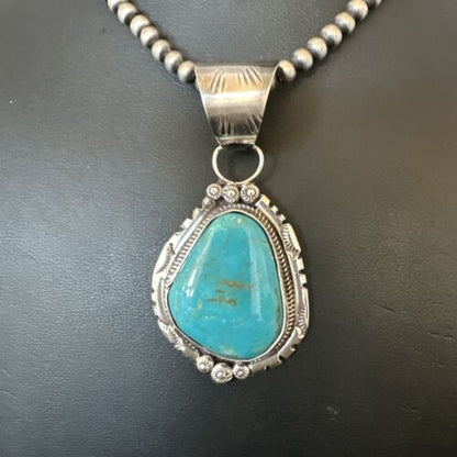 Navajo Pearls Kingman Turquoise Necklace | Sterling Silver | Authentic Native American Handmade | 17131