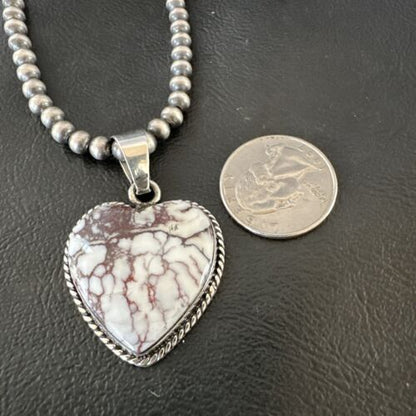 Navajo Wild Horse Heart Pendant Necklace | Sterling Silver | Authentic Native American Handmade | 16367