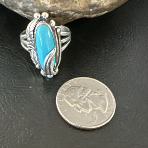Navajo Leaf Blue Kingman Turquoise Ring | Sterling Silver | Sz 10.5 | Authentic Native American Handmade | 17136