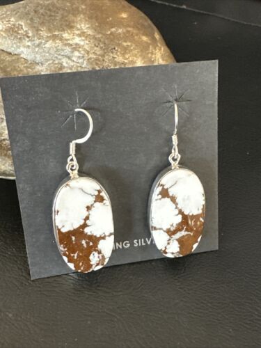 Navajo Wild Horse Turquoise Dangle Earrings | Sterling Silver | Authentic Native American Handmade | 15744