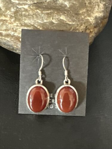 Navajo Burgundy Carnelian Dangle Earrings | Sterling Silver | Authentic Native American Handmade | 14927