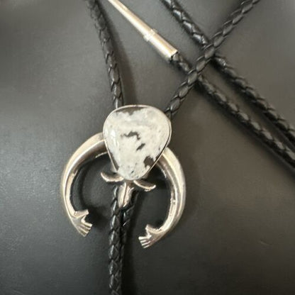 Men's Naja White Buffalo Turquoise Bolo Tie | Navajo Sterling Silver | Authentic Native American Handmade | 15275 - Masha USA