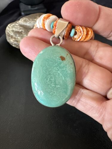 Navajo Green Turquoise Pendant | Sterling Silver | Authentic Native American Handmade | 17452