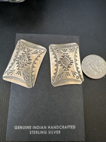 Native American Navajo Stamped Sterling Silver Handmade Earrings | Authentic Artisan Jewelry | 15846