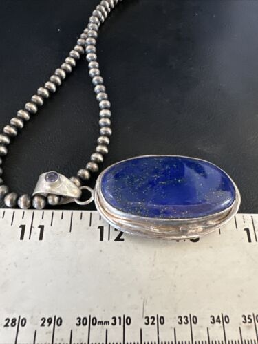 Men's Denim Lapis Lazuli Pendant Necklace | Navajo Beads | Sterling Silver | Authentic Native American Handmade | 15199