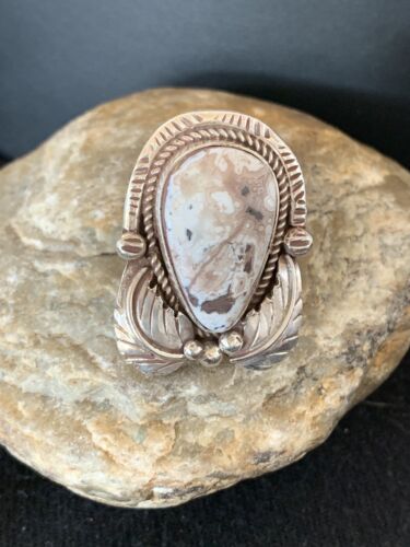 Southwestern Navajo White Buffalo Turquoise Ring | Sterling Silver | Sz 9.5 | 318