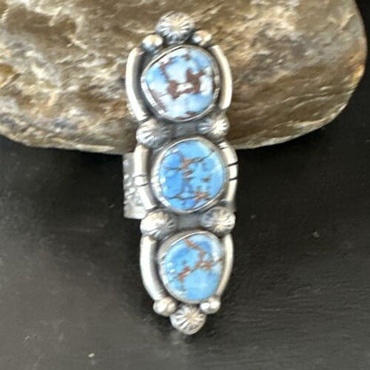 Navajo Blue Golden Hills Turquoise Multi-Stone Ring | Authentic Native American Sterling Silver | Sz 9.5 | 16287