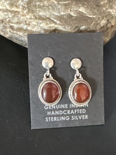 Navajo Burgundy Carnelian Dangle Earrings | Sterling Silver | Authentic Native American Handmade | 14925