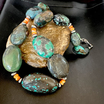 Men's Chunky Spiderweb Turquoise Necklace | Navajo Sterling Silver | Authentic Native American | 21" | 16235