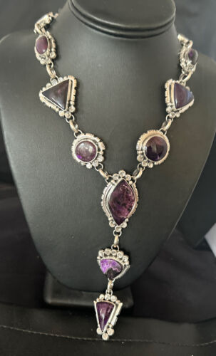 Navajo Sugilite Lariat Necklace | Sterling Silver Pendant | 30" | Authentic Native American Handmade | 16753