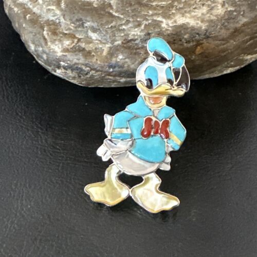 Zuni Sterling Silver Donald Duck Inlay Ring | Sz 6 Adjustable | Authentic Native American Handmade | 16560