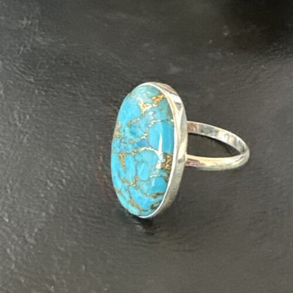 Navajo Blue Mojave Turquoise Ring | Sterling Silver | Sz 10 | Authentic Native American Handmade | 16053