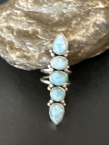 Navajo Blue Larimar Multi-Stone Ring | Authentic Native American Sterling Silver | Multi-Stone | Sz 5.5 | 15977