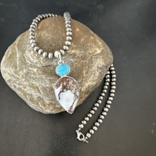 Navajo Wild Horse | Blue Kingman Turquoise Necklace | Sterling Silver | SW Pendant | 17317