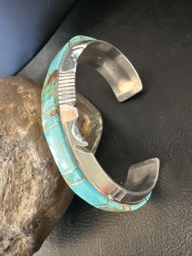 Navajo Blue Turquoise #8 Cuff Bracelet | Sterling Silver | Authentic Native American Handmade | 16899