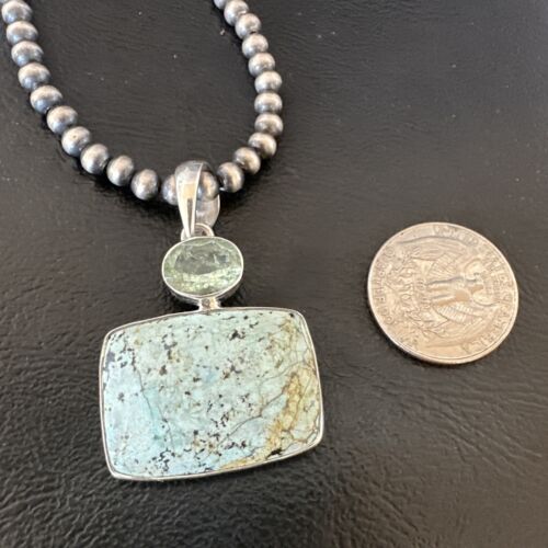 Navajo Dry Creek Turquoise Topaz Pendant Necklace | Sterling Silver | Authentic Native American Handmade | 16307