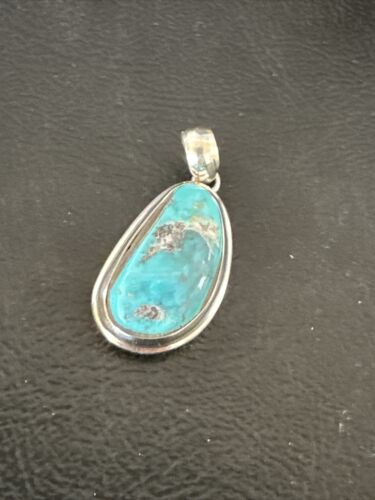 Blue Bisbee Turquoise Navajo Pendant | Sterling Silver | 1" | Authentic Native American Handmade | 17252
