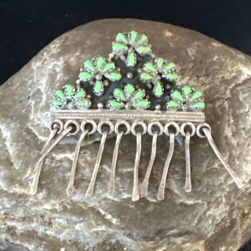 Zuni Green Gaspeite & Turquoise Pendant Necklace | Sterling Silver | Native American Handmade | 15207