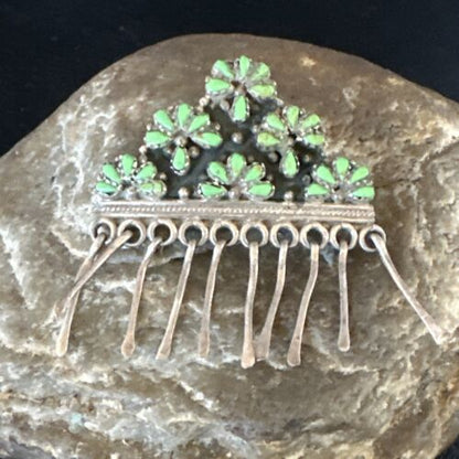 Zuni Green Gaspeite & Turquoise Pendant Necklace | Sterling Silver | Native American Handmade | 15207